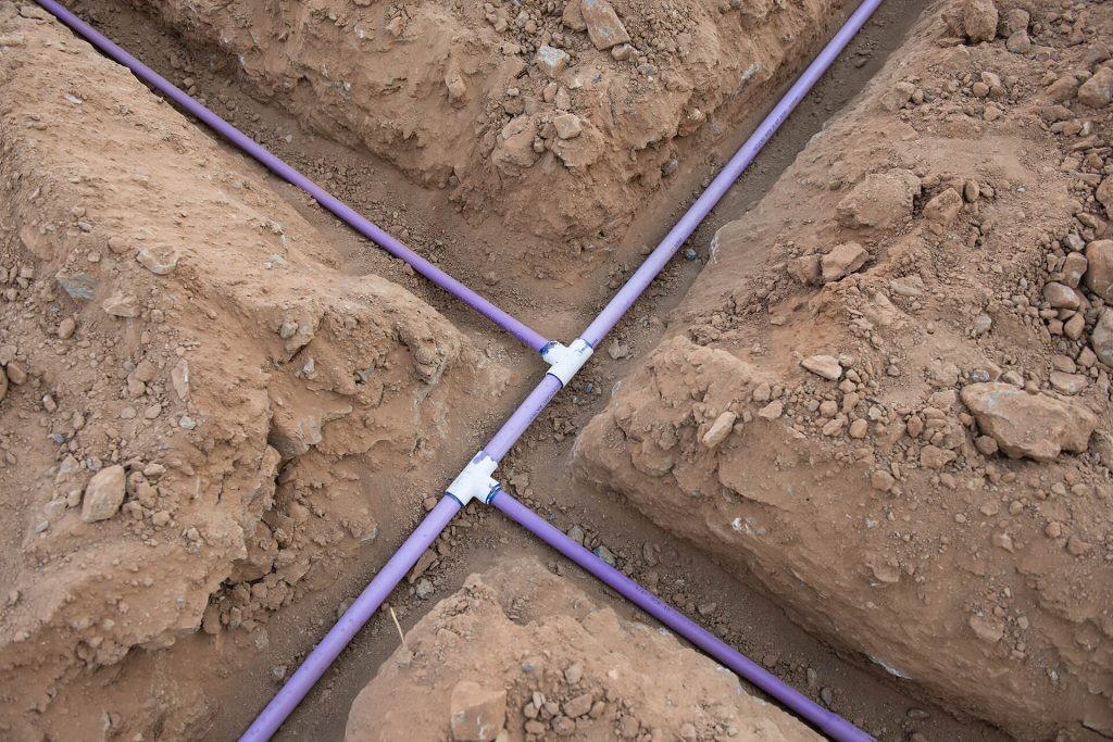 Irrigation pipes laid on the ground